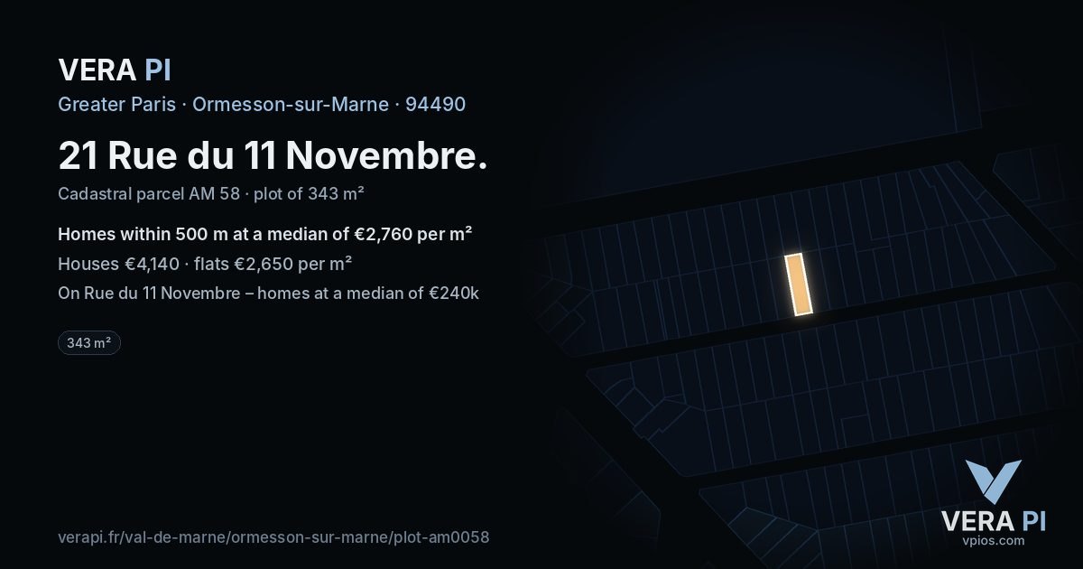 21 Rue du 11 Novembre, Ormesson-sur-Marne at night – the plot lit, the parcels around coloured by the prices near them