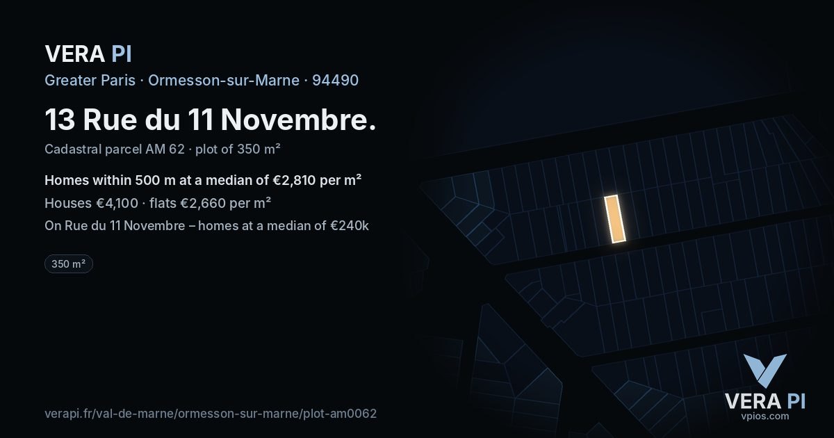13 Rue du 11 Novembre, Ormesson-sur-Marne at night – the plot lit, the parcels around coloured by the prices near them