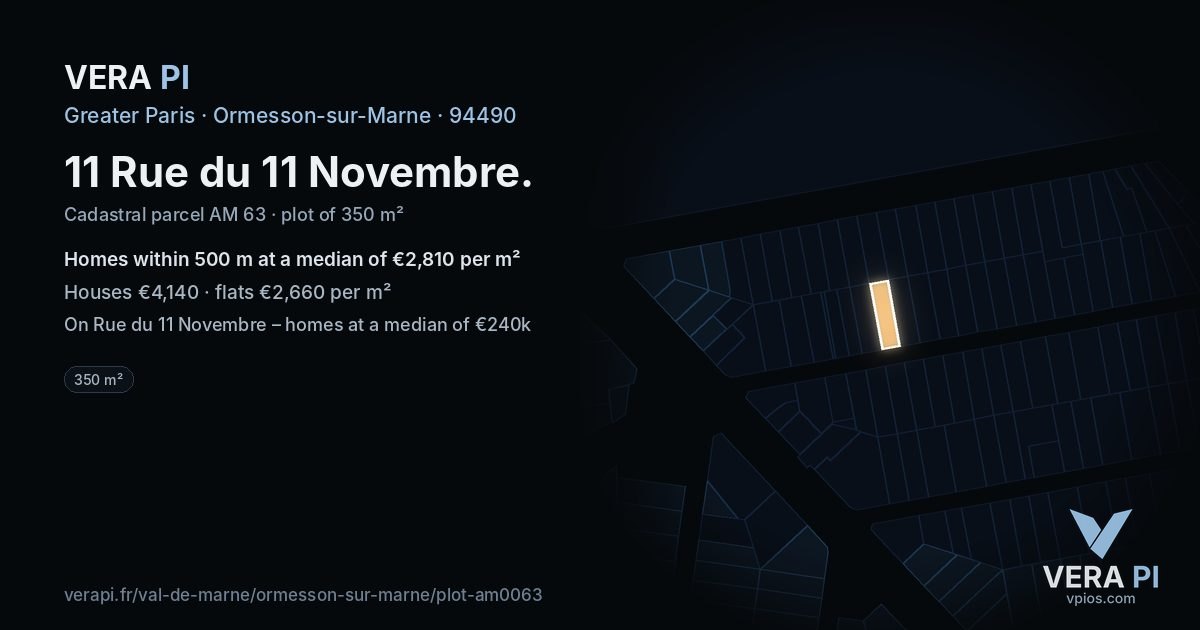 11 Rue du 11 Novembre, Ormesson-sur-Marne at night – the plot lit, the parcels around coloured by the prices near them