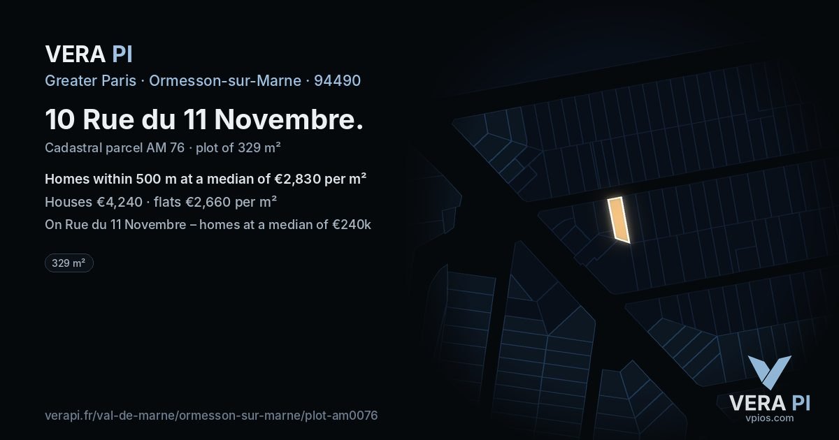 10 Rue du 11 Novembre, Ormesson-sur-Marne at night – the plot lit, the parcels around coloured by the prices near them