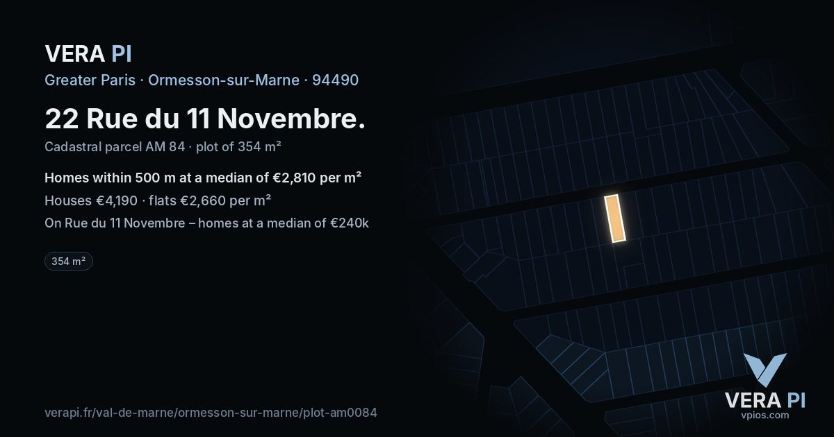 22 Rue du 11 Novembre, Ormesson-sur-Marne at night – the plot lit, the parcels around coloured by the prices near them