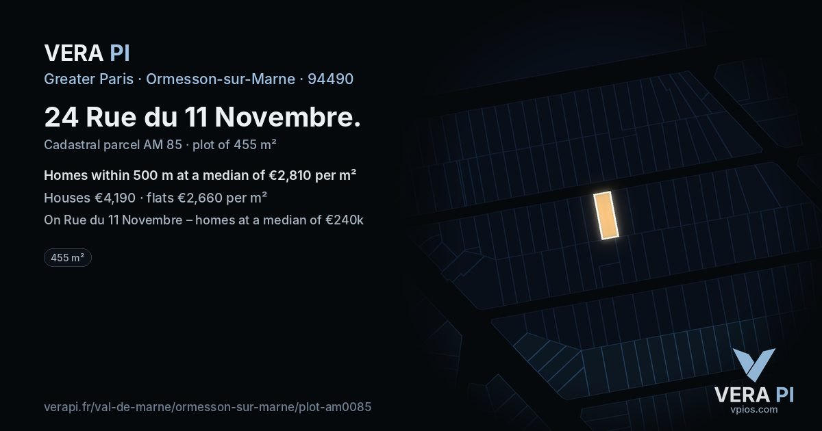 24 Rue du 11 Novembre, Ormesson-sur-Marne at night – the plot lit, the parcels around coloured by the prices near them