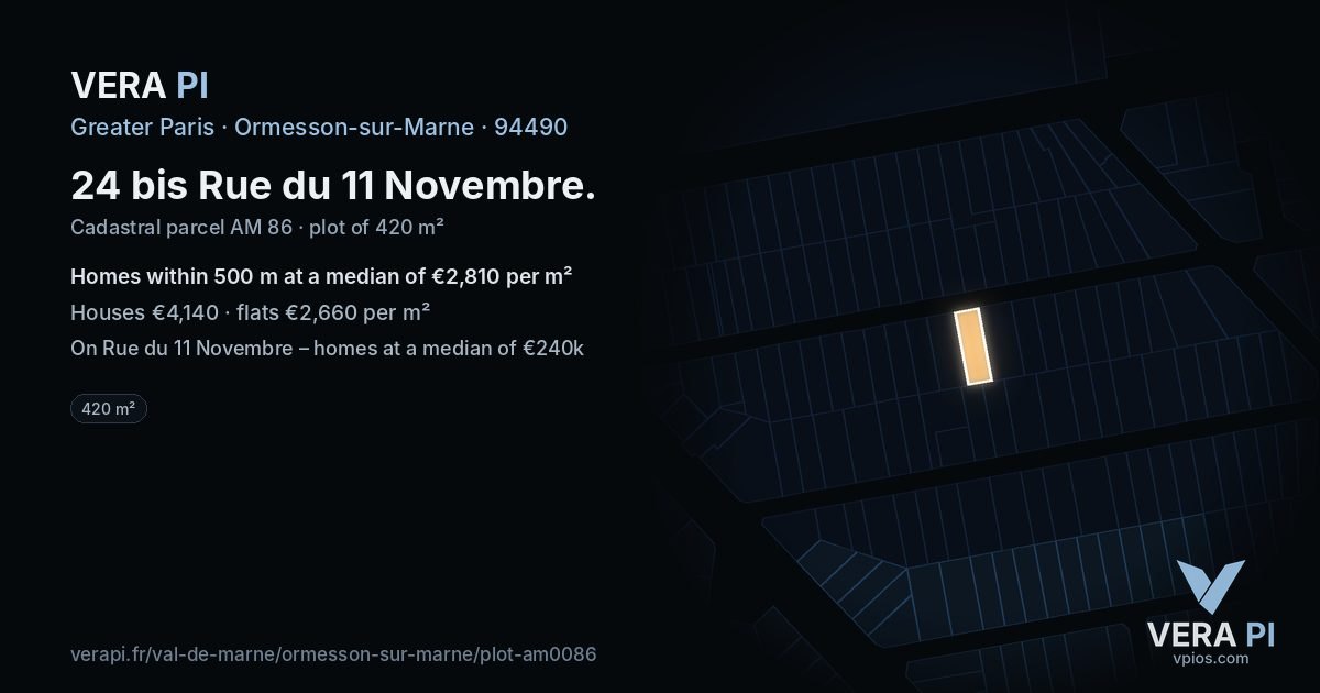 24 bis Rue du 11 Novembre, Ormesson-sur-Marne at night – the plot lit, the parcels around coloured by the prices near them