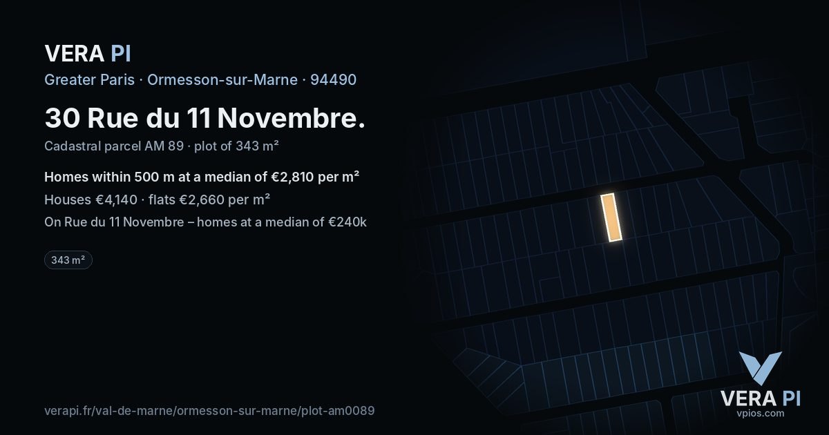 30 Rue du 11 Novembre, Ormesson-sur-Marne at night – the plot lit, the parcels around coloured by the prices near them