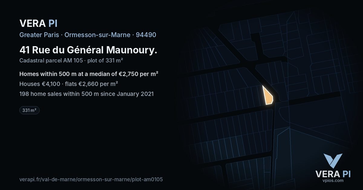 41 Rue du Général Maunoury, Ormesson-sur-Marne at night – the plot lit, the parcels around coloured by the prices near them