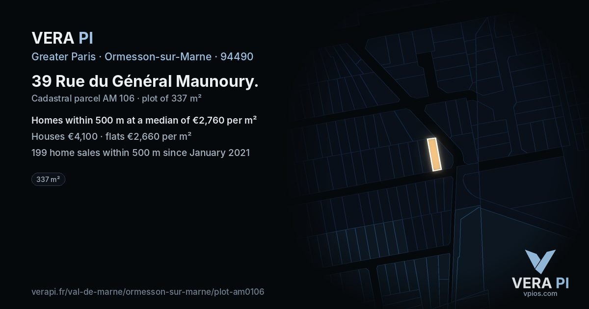 39 Rue du Général Maunoury, Ormesson-sur-Marne at night – the plot lit, the parcels around coloured by the prices near them