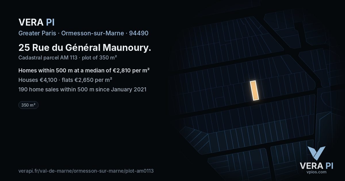 25 Rue du Général Maunoury, Ormesson-sur-Marne at night – the plot lit, the parcels around coloured by the prices near them