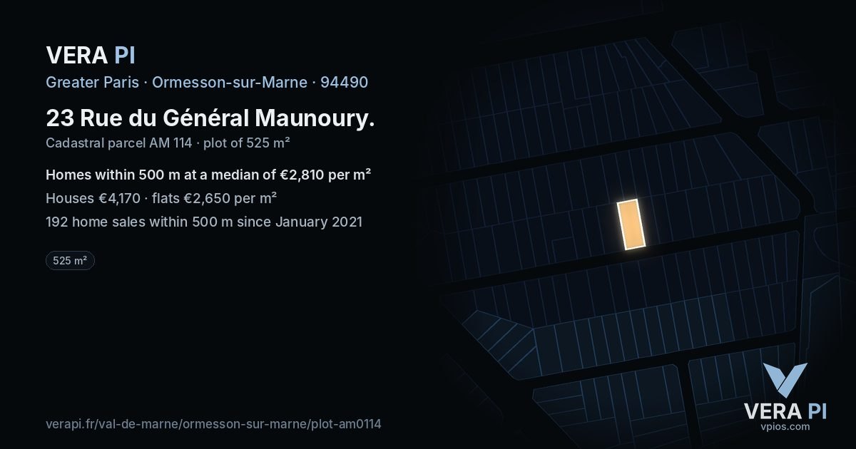 23 Rue du Général Maunoury, Ormesson-sur-Marne at night – the plot lit, the parcels around coloured by the prices near them