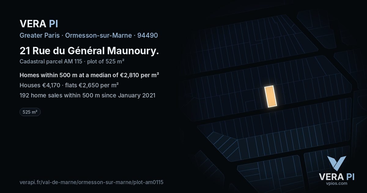 21 Rue du Général Maunoury, Ormesson-sur-Marne at night – the plot lit, the parcels around coloured by the prices near them