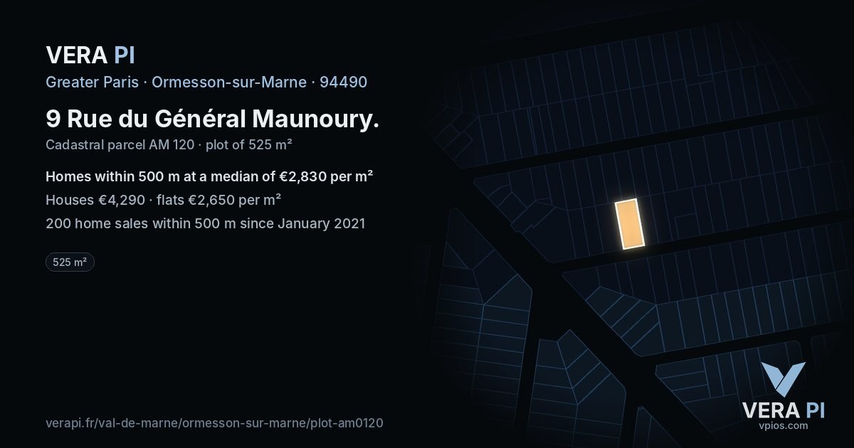 9 Rue du Général Maunoury, Ormesson-sur-Marne at night – the plot lit, the parcels around coloured by the prices near them