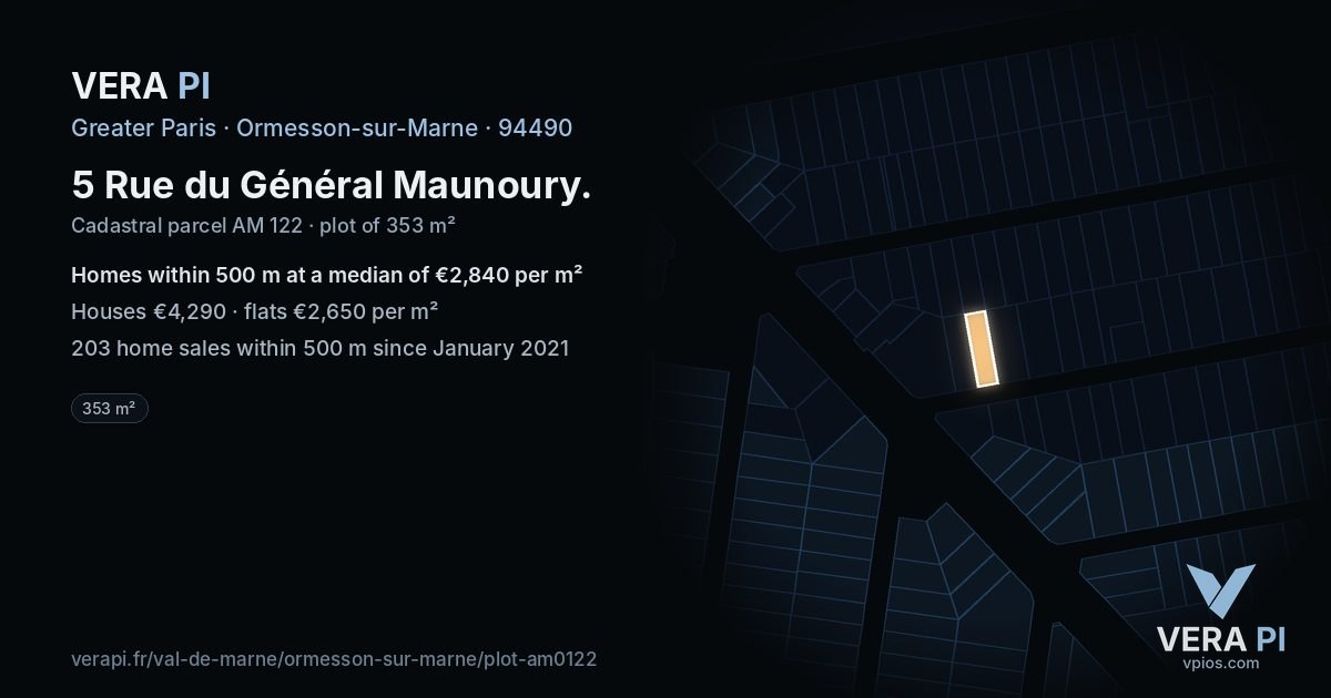 5 Rue du Général Maunoury, Ormesson-sur-Marne at night – the plot lit, the parcels around coloured by the prices near them