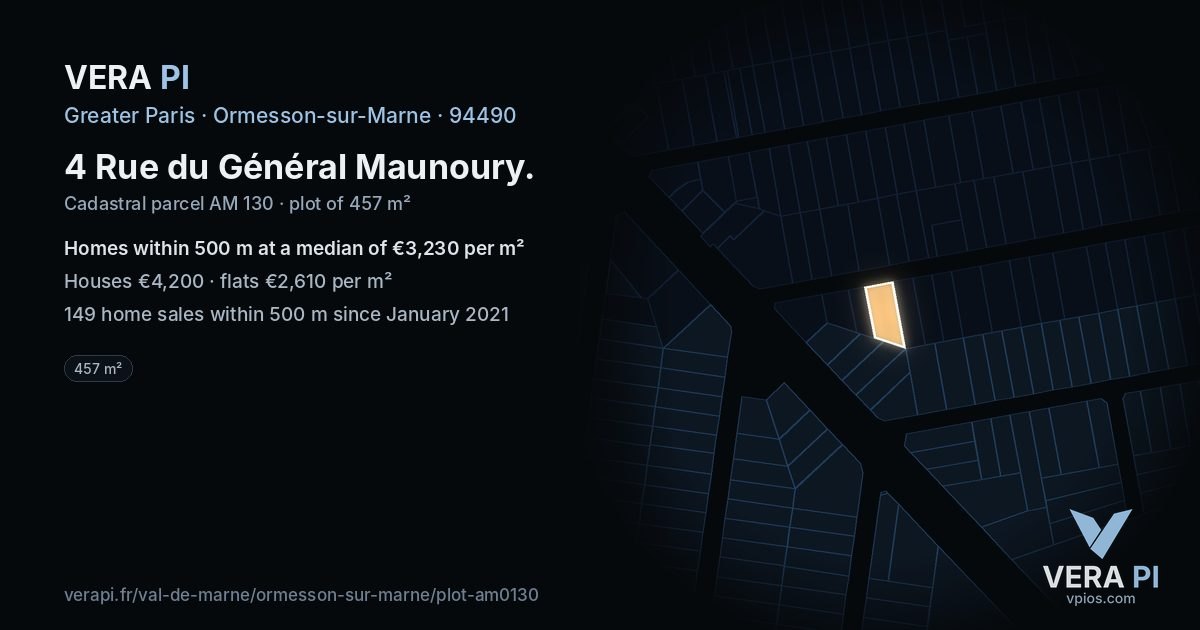 4 Rue du Général Maunoury, Ormesson-sur-Marne at night – the plot lit, the parcels around coloured by the prices near them