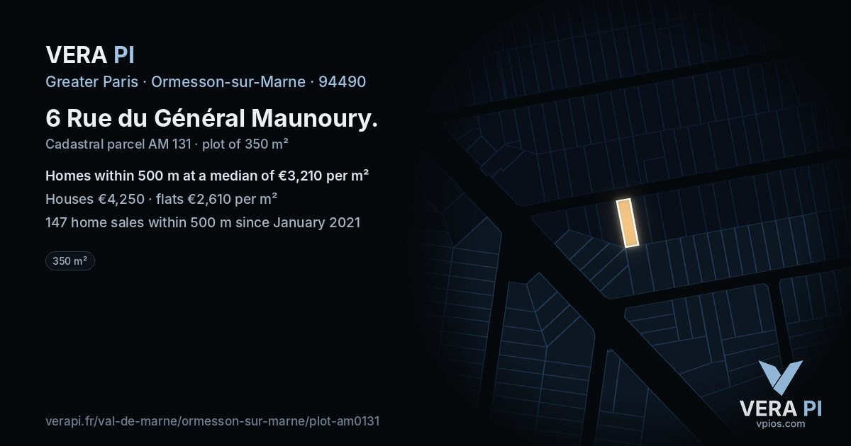 6 Rue du Général Maunoury, Ormesson-sur-Marne at night – the plot lit, the parcels around coloured by the prices near them