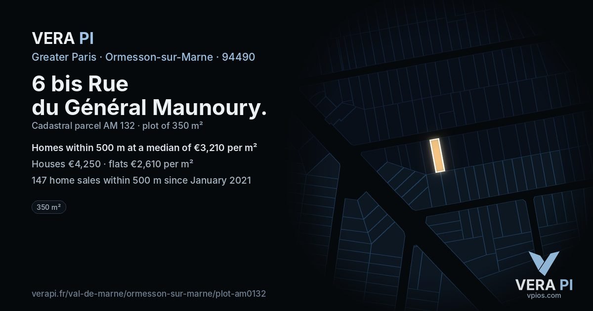 6 bis Rue du Général Maunoury, Ormesson-sur-Marne at night – the plot lit, the parcels around coloured by the prices near them