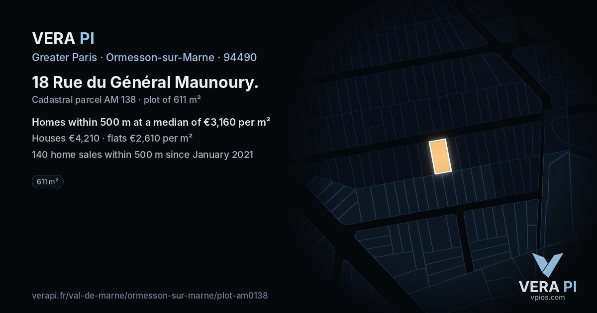 18 Rue du Général Maunoury, Ormesson-sur-Marne at night – the plot lit, the parcels around coloured by the prices near them
