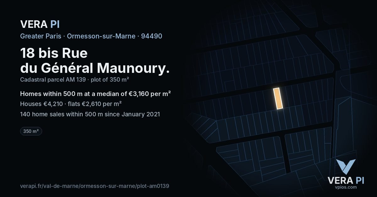 18 bis Rue du Général Maunoury, Ormesson-sur-Marne at night – the plot lit, the parcels around coloured by the prices near them