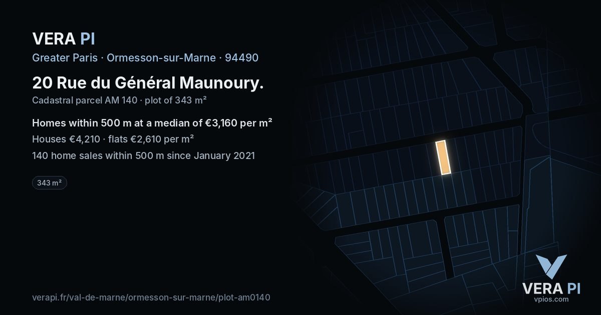 20 Rue du Général Maunoury, Ormesson-sur-Marne at night – the plot lit, the parcels around coloured by the prices near them