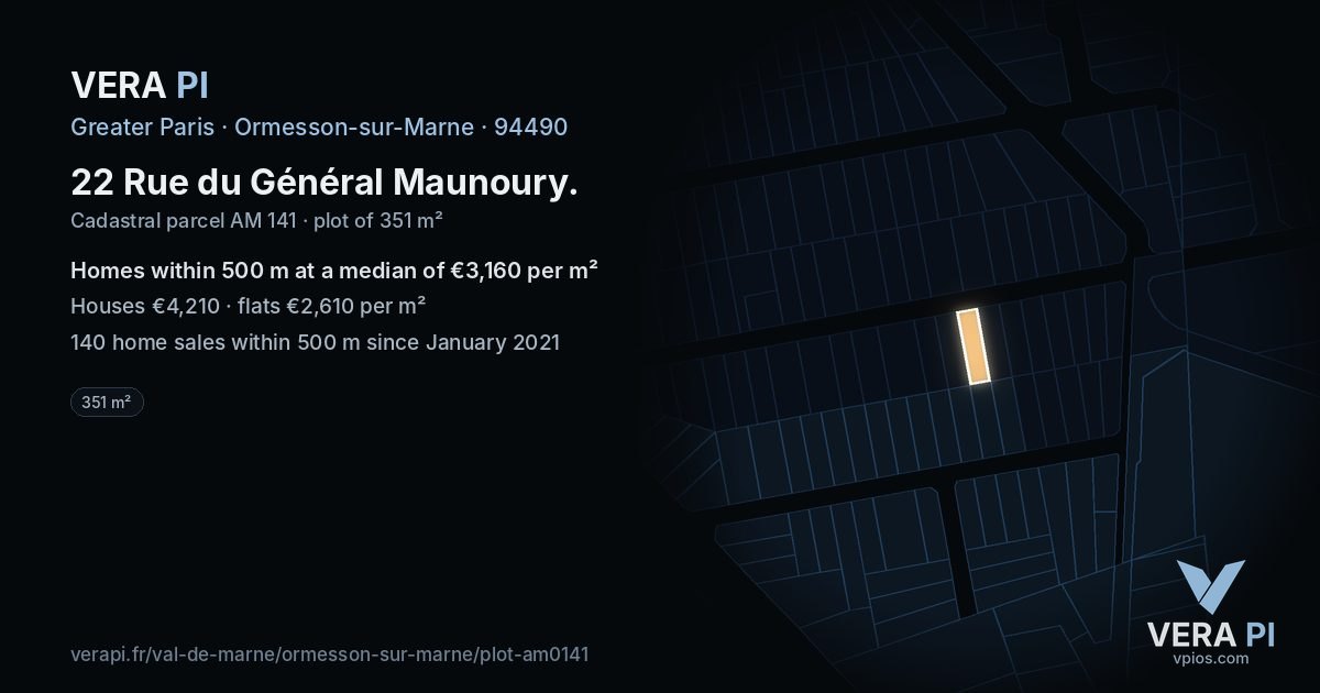 22 Rue du Général Maunoury, Ormesson-sur-Marne at night – the plot lit, the parcels around coloured by the prices near them