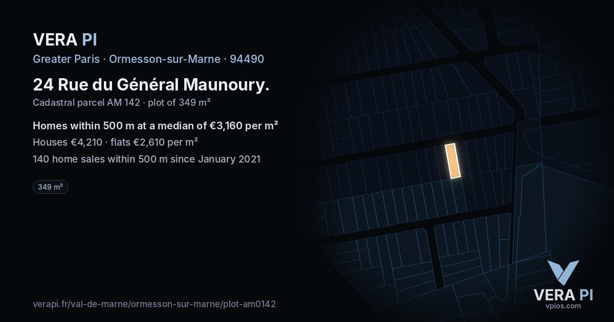 24 Rue du Général Maunoury, Ormesson-sur-Marne at night – the plot lit, the parcels around coloured by the prices near them
