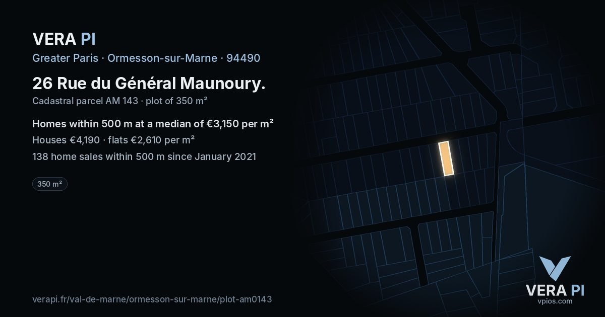 26 Rue du Général Maunoury, Ormesson-sur-Marne at night – the plot lit, the parcels around coloured by the prices near them