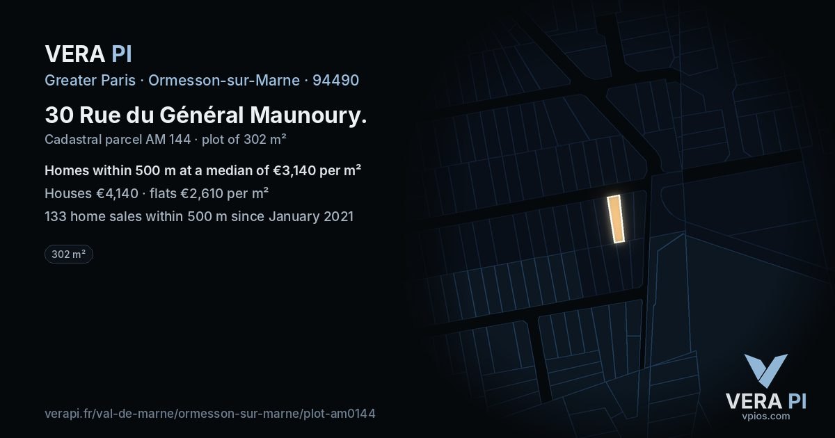 30 Rue du Général Maunoury, Ormesson-sur-Marne at night – the plot lit, the parcels around coloured by the prices near them