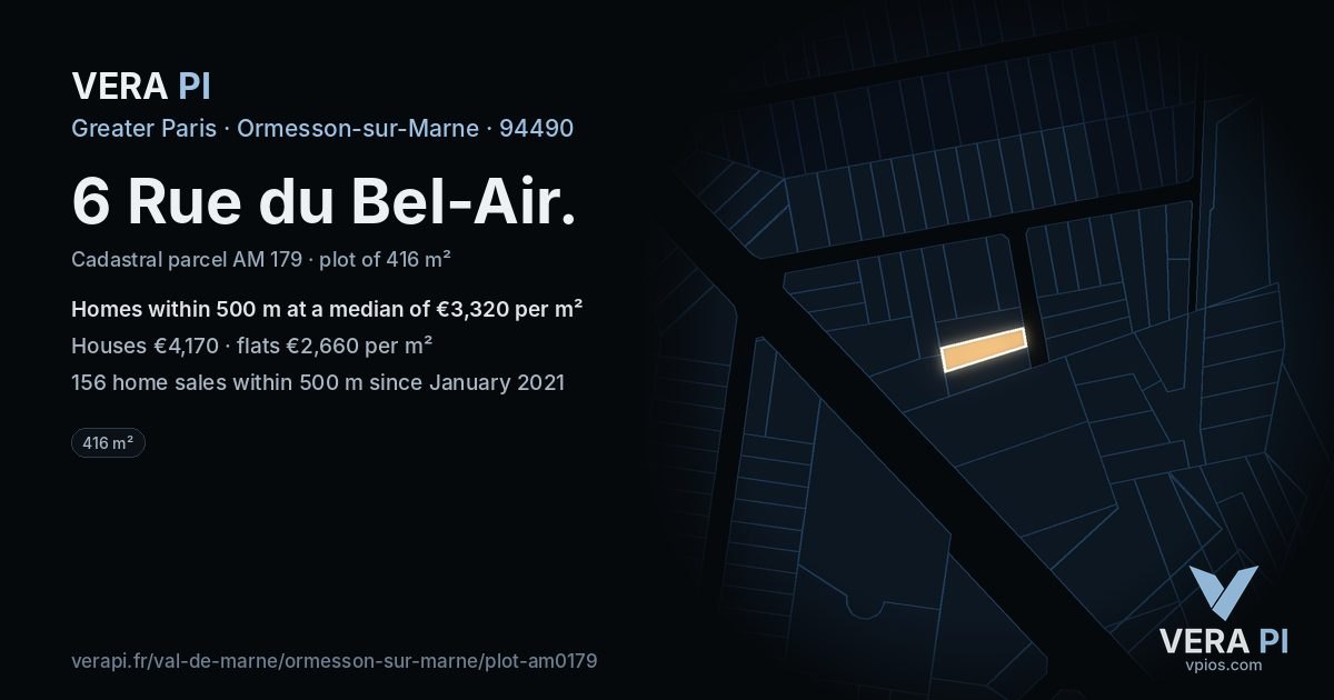 6 Rue du Bel-Air, Ormesson-sur-Marne at night – the plot lit, the parcels around coloured by the prices near them