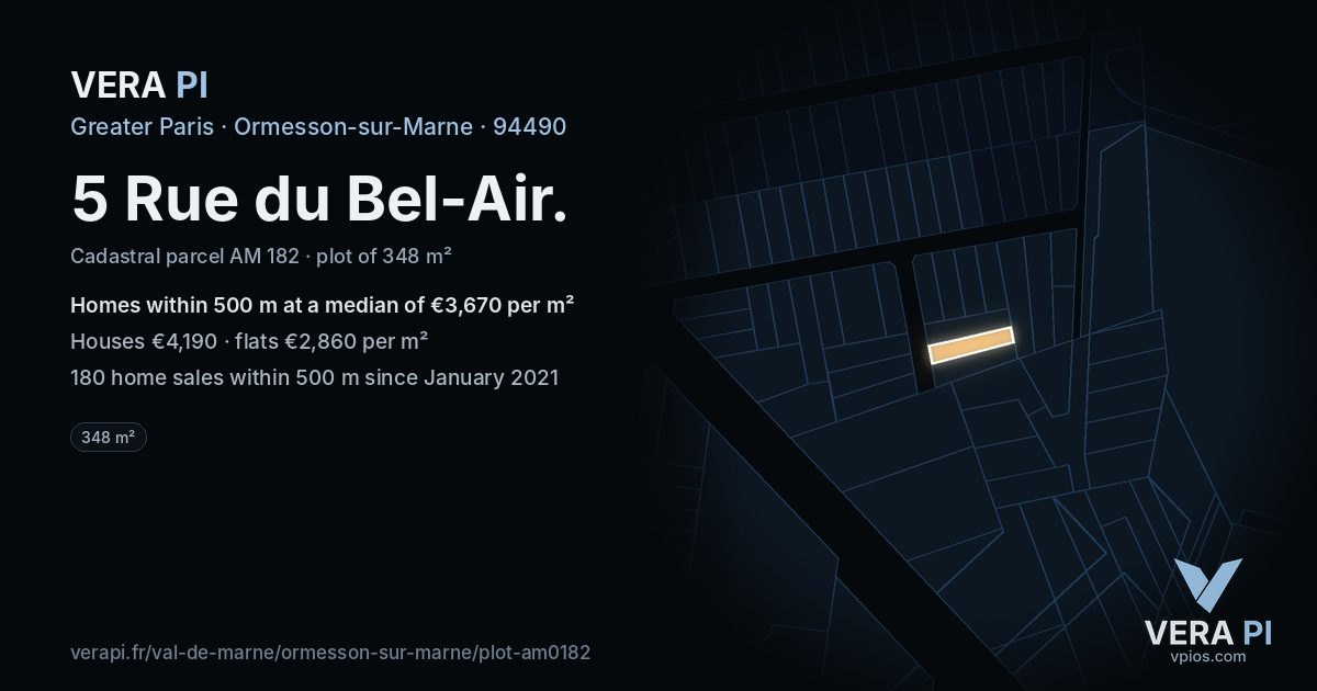 5 Rue du Bel-Air, Ormesson-sur-Marne at night – the plot lit, the parcels around coloured by the prices near them