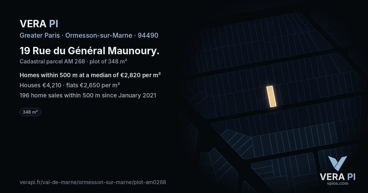19 Rue du Général Maunoury, Ormesson-sur-Marne at night – the plot lit, the parcels around coloured by the prices near them