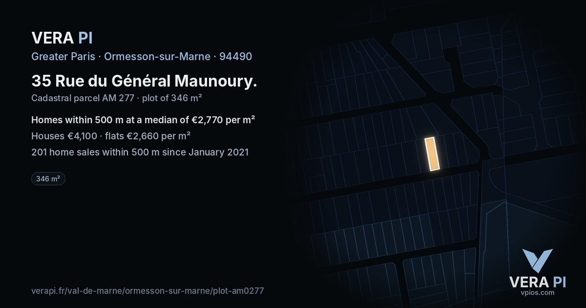 35 Rue du Général Maunoury, Ormesson-sur-Marne at night – the plot lit, the parcels around coloured by the prices near them