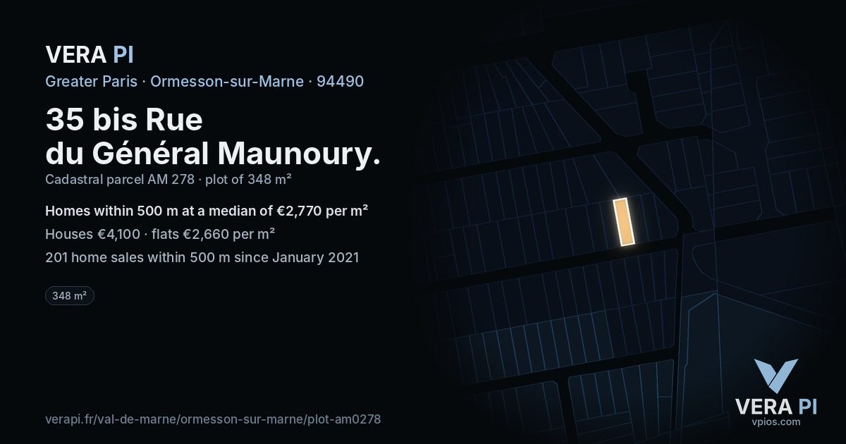 35 bis Rue du Général Maunoury, Ormesson-sur-Marne at night – the plot lit, the parcels around coloured by the prices near them