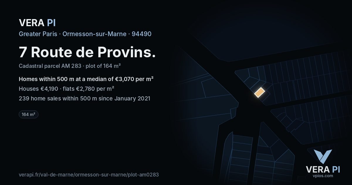 7 Route de Provins, Ormesson-sur-Marne at night – the plot lit, the parcels around coloured by the prices near them