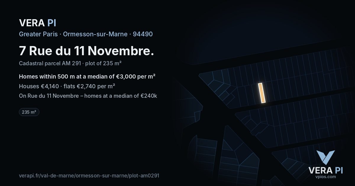 7 Rue du 11 Novembre, Ormesson-sur-Marne at night – the plot lit, the parcels around coloured by the prices near them