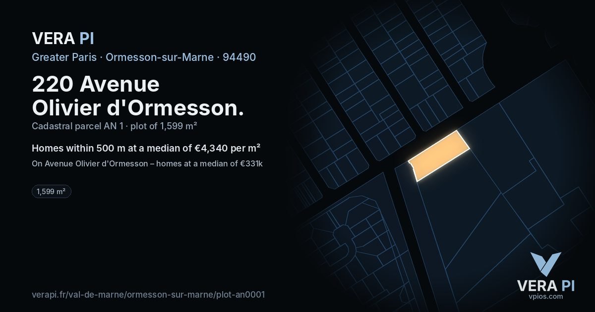 220 Avenue Olivier d'Ormesson, Ormesson-sur-Marne at night – the plot lit, the parcels around coloured by the prices near them