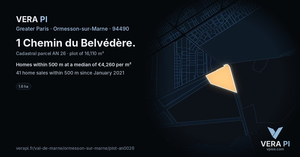 1 Chemin du Belvédère, Ormesson-sur-Marne at night – the plot lit, the parcels around coloured by the prices near them