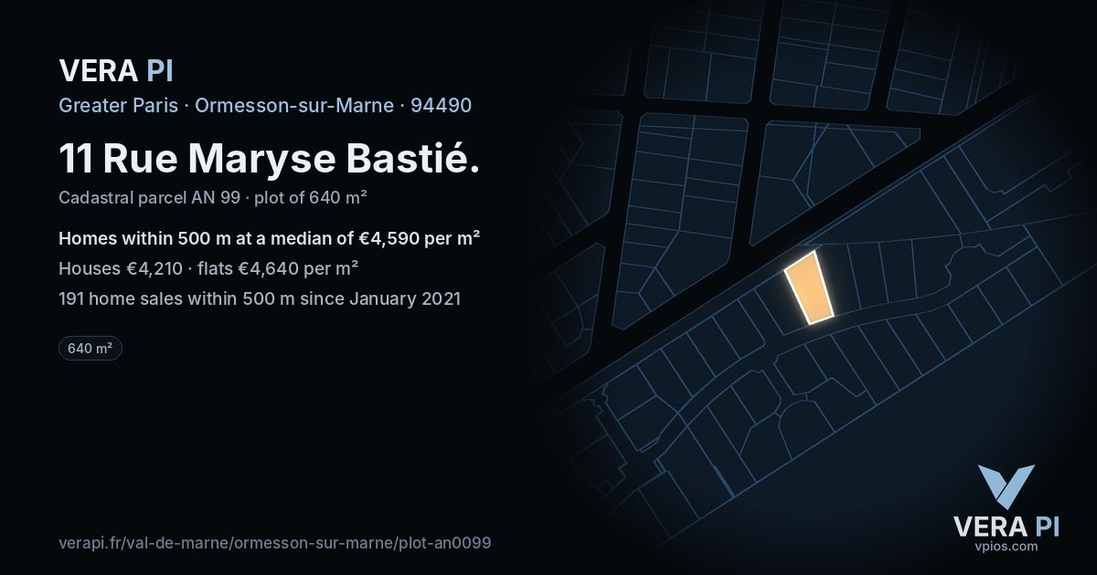 11 Rue Maryse Bastié, Ormesson-sur-Marne at night – the plot lit, the parcels around coloured by the prices near them