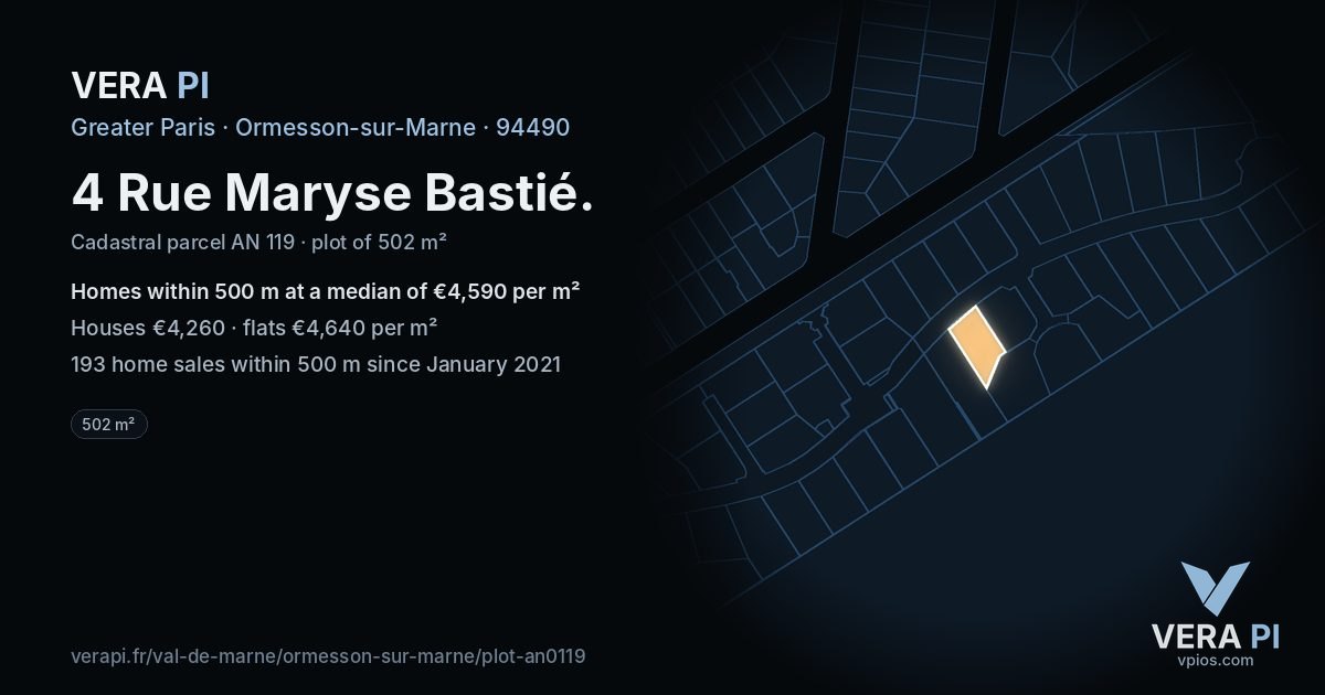 4 Rue Maryse Bastié, Ormesson-sur-Marne at night – the plot lit, the parcels around coloured by the prices near them