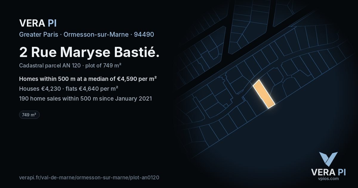 2 Rue Maryse Bastié, Ormesson-sur-Marne at night – the plot lit, the parcels around coloured by the prices near them