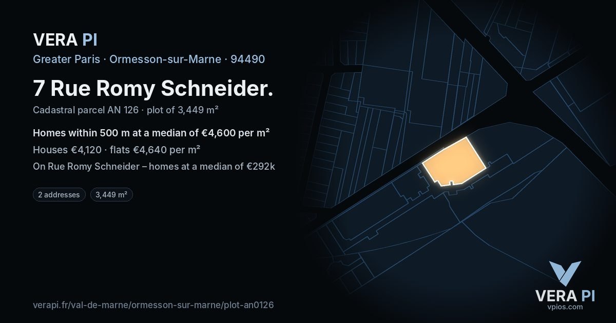 7 Rue Romy Schneider, Ormesson-sur-Marne at night – the plot lit, the parcels around coloured by the prices near them