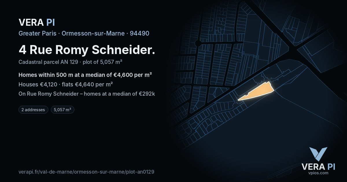 4 Rue Romy Schneider, Ormesson-sur-Marne at night – the plot lit, the parcels around coloured by the prices near them