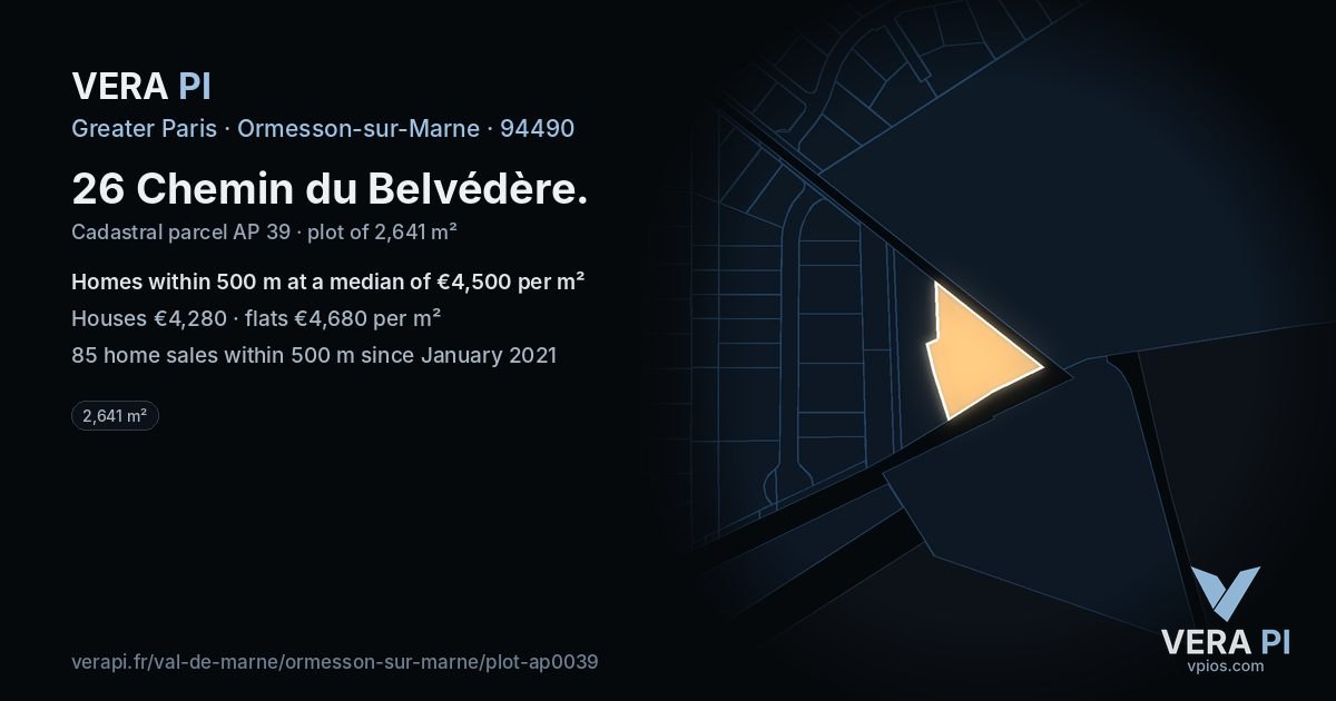 26 Chemin du Belvédère, Ormesson-sur-Marne at night – the plot lit, the parcels around coloured by the prices near them