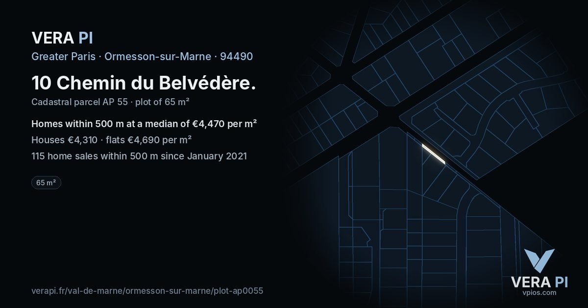10 Chemin du Belvédère, Ormesson-sur-Marne at night – the plot lit, the parcels around coloured by the prices near them