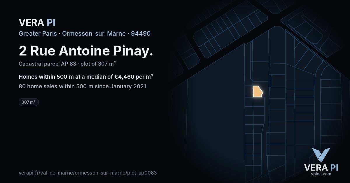 2 Rue Antoine Pinay, Ormesson-sur-Marne at night – the plot lit, the parcels around coloured by the prices near them