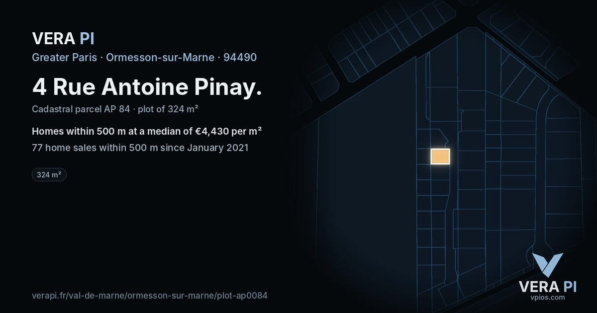 4 Rue Antoine Pinay, Ormesson-sur-Marne at night – the plot lit, the parcels around coloured by the prices near them