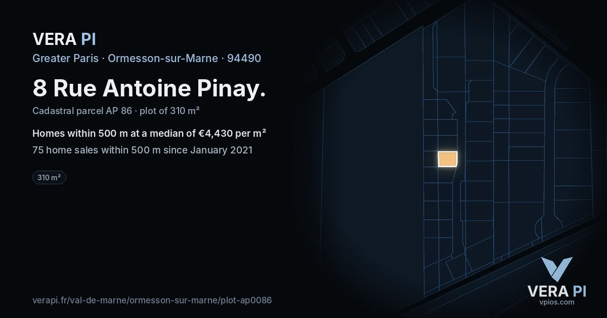 8 Rue Antoine Pinay, Ormesson-sur-Marne at night – the plot lit, the parcels around coloured by the prices near them