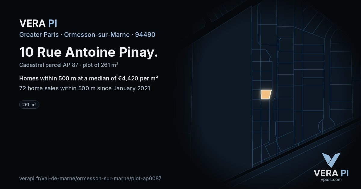 10 Rue Antoine Pinay, Ormesson-sur-Marne at night – the plot lit, the parcels around coloured by the prices near them