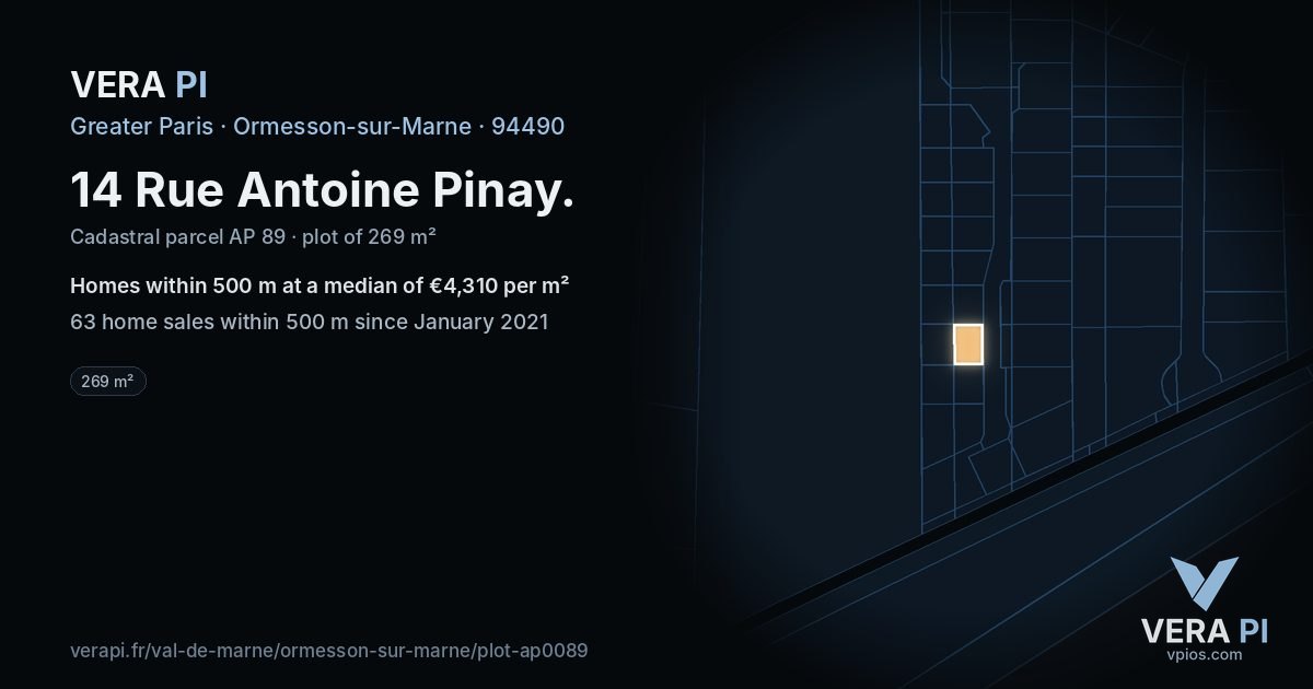 14 Rue Antoine Pinay, Ormesson-sur-Marne at night – the plot lit, the parcels around coloured by the prices near them
