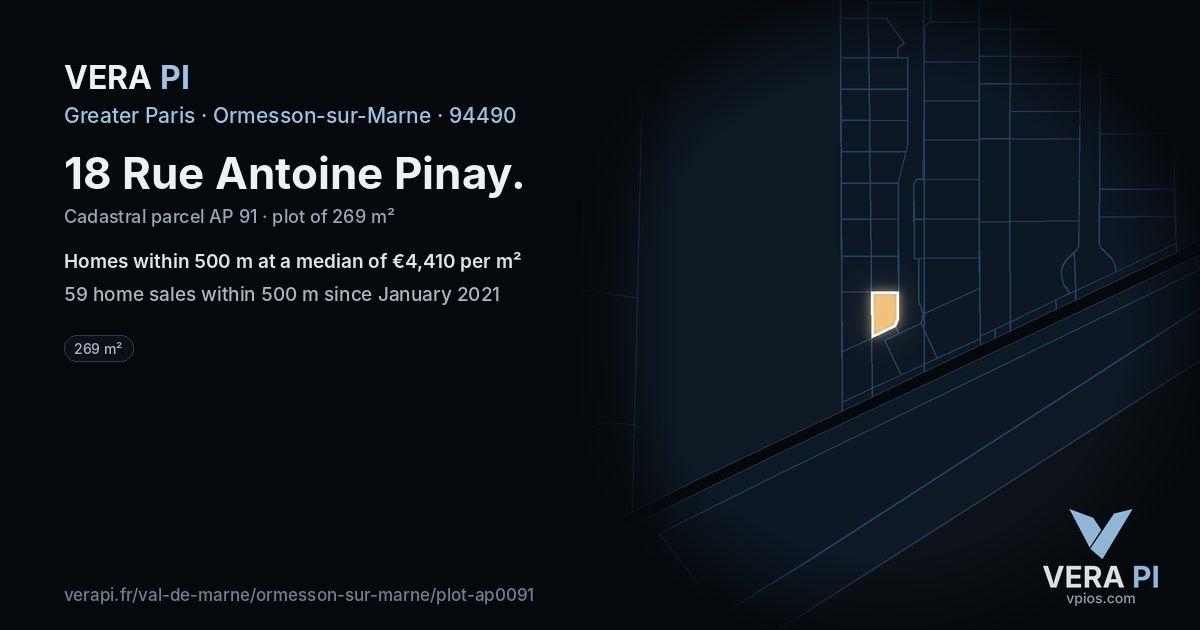18 Rue Antoine Pinay, Ormesson-sur-Marne at night – the plot lit, the parcels around coloured by the prices near them