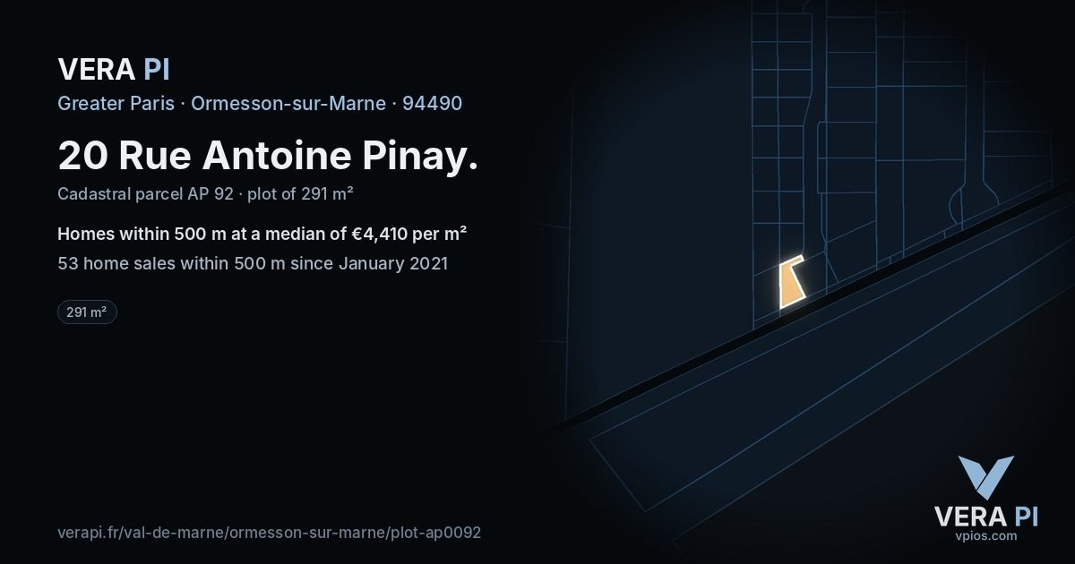 20 Rue Antoine Pinay, Ormesson-sur-Marne at night – the plot lit, the parcels around coloured by the prices near them