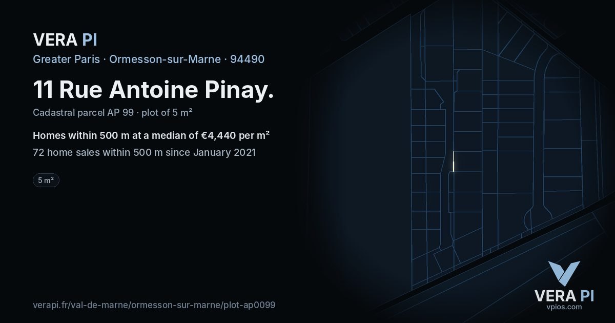 11 Rue Antoine Pinay, Ormesson-sur-Marne at night – the plot lit, the parcels around coloured by the prices near them