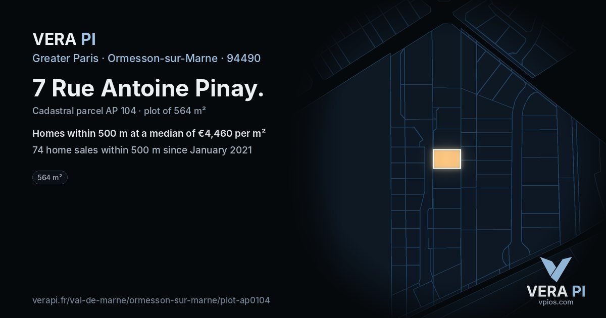 7 Rue Antoine Pinay, Ormesson-sur-Marne at night – the plot lit, the parcels around coloured by the prices near them